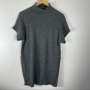 Cullen 100% Cashmere Mock Neck Side Slit Short Sleeve Sweater